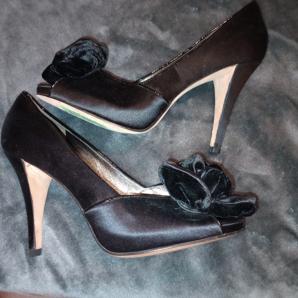 NEW VIA SPIGA Black Satin Over Leather Italian Sexy Heels Stilettos Lady's 6
